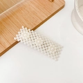 Rectangle white pearl hair clip with elegant woven beads and metal spring base - Square Three Flowers