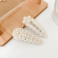 Elegant white pearl hair clips with silver metal base on minimalist wood surface - Flowing Mist 2-Piece Set