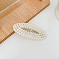 Elegant oval pearl hair clip with minimalist white pearls and silver metal base - Hollow Oval Pearl Clip