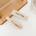 Elegant pearl hair clip set with rectangular and waterdrop shapes on a gold metal base - Scented Grass 2-Piece Set