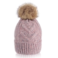 Pink chunky knit beanie with large faux fur pompom and warm ribbed winter texture - One Size / Light Purple