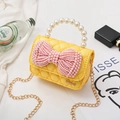 Chic yellow sequin crossbody bag for girls with pink pearl bow and chain strap - Horizontal Yellow