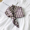 Knitted plaid scarf in purple and beige checkerboard pattern on white texture - Knitted Socket Plaid Purple