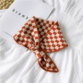 Knitted checkered neck scarf in orange and beige tones, elegant mini scarf accessory - Knitted Socket Plaid Orange Red
