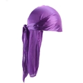 Purple silky satin durag for men and women featuring long straps for secure head wrapping - One Size / Purple