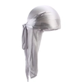 Silver grey satin durag with long tail for men and women silky headwrap accessory - One Size / Silver