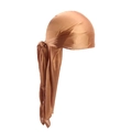 Silky satin durag in bronze gold with extra long tail for compression and hair protection - One Size / Khaki