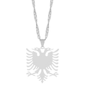 Silver Albanian eagle pendant necklace with cutout design on white background - Silver Double-Headed Eagle (XL2179)