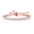 Detalle de pulsera ajustable en oro rosa con circonitas cúbicas de corte cuadrado - Cuadrado de 3mm / Oro rosa con circonita transparente