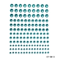 Detailed view of self-adhesive teal rhinestones in two sizes for DIY face and body makeup - ET-08-3 Cyan Round Rhinestone
