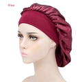 Elastic wide-band satin hair bonnet for women in wine red color with smooth finish - Adjustable / Burgundy