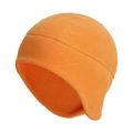 Detail of orange fleece cycling cap featuring warm ear flaps and premium stitching - One Size / Orange