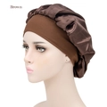 Elastic wide-band satin sleep bonnet for hair protection in deep brown color - Adjustable / Brown
