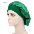 Elastic wide-band satin nightcap for hair protection in deep green finish - Adjustable / Green