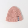 Pink core-spun yarn knit beanie for infants featuring a stylish APER letter fabric label - Kids (48-54CM) / Pink