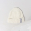 White core spun yarn knit beanie for infants with gray APER label decoration - Kids (48-54CM) / White