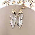 S925 silver butterfly wing earrings in light brown with golden gradient resin - Brown Rhinestone-Gold