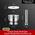 Small 304 stainless steel mortar and pestle set with anti-spill lid and brushed finish - Small Classic Style