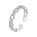 Verstellbarer silberner Herzring mit Zirkonia-Steinen und hohlem Gliederdesign - Durchbrochener Herz Offener Ring / Silber