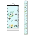 Blue canvas growth chart for kids with watercolor flower print and dual scale units - Style L