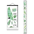 Hanging canvas growth chart for kids featuring green leaf patterns and wood frame - Style U