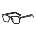 Fashionable black square full-frame sunglasses with silver rivet accents and clear lenses - Glossy Black Frame Transparent Lens