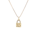 Golden necklace with zircon-encrusted key lock pendant featuring moon and star patterns - Moon & Stars Pave Lock - Gold