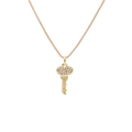 Elegant gold necklace with a micro-zirconia encrusted key pendant on a box chain - Full Pave Zirconia Key - Gold