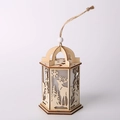 Luminous hexagonal wooden Christmas lantern with reindeer and snowflake cutout patterns - Style 3-Hexagonal Reindeer