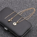 Detail of gold box chain necklace and bracelet with multi-color zircon moon pendant - Moon Pendant 0003