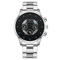 Business style GENEVA quartz watch for men featuring a silver steel band and black dial - Black Dial Silver Band (Curved End)