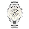 Silver Geneva business watch for men featuring a cream dial and stainless steel strap - White Dial Silver Band (Curved End)