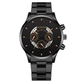 Business men's black steel watch with gold indices and three-eye quartz dial - Rose Gold Hands Black Dial Black Band (Curved End)