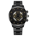 All-black men's Geneva business watch with gold markers and three-dial design - Gold Hands Black Dial Black Band (Curved End)