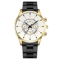 Business style men's quartz watch in gold and black metal band with ivory dial - White Dial Gold Case Black Band (Curved End)