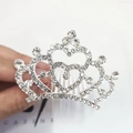 Elegant silver crown hair comb with heart-shaped rhinestones for girls and brides - Heart Hair Comb