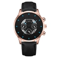 Montre d'affaires Geneva en or rose pour hommes avec bracelet en cuir noir et index bleus - Cadran Noir Boîtier Or Rose Aiguilles Bleues Bracelet Noir