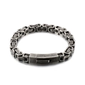 Men's vintage oxidized stainless steel Byzantine chain bracelet with snap clasp - Square Clasp Byzantine Chain(KB115773-K)