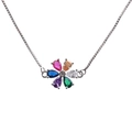 Verfijnde ketting met kleurrijke zirkoon bloemenhanger en zilveren box-ketting - Witgoud