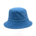 Detail of blue washed cotton bucket hat showing metal eyelets and reinforced brim stitching - M / Blue