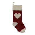 Red and white knitted Christmas stocking featuring a 3D plush heart and hanging loop - Purple-Red Body/Ivory Heart