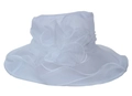 Detail of white organza sun hat with large floral petal decor and delicate mesh brim - M (56-60cm) / White