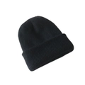 Thick black knitted angora rabbit fur beanie with rolled cuff for winter warmth - Black