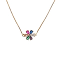 Gouden ketting met een levendige meerkleurige zirkoon bloemhanger op een witte basis - Goud
