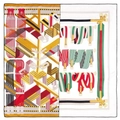 Carré en soie rétro avec imprimé ceinture et boucle aux motifs rouge, jaune et noir - 90cm / Bord Beige