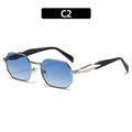Occhiali da sole retrò poligonali in metallo argento con lenti blu sfumate e aste nere - Montatura Argento Asta Nera Lente Blu (C2)