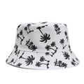 White bucket hat with black palm tree pattern for outdoor travel and sun protection - One Size / White