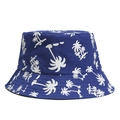 Klassieke blauwe katoenen vissershoed met witte palmboomprint voor zonbescherming - Eén maat / Blauw