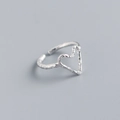 Detailed view of the irregular tin foil texture on the S925 sterling silver heart ring - 925 Sterling Silver (Open Adjustable) / White Gold