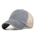 Vintage dark grey washed cotton mesh baseball cap with breathable beige trucking back - Adjustable / Gray